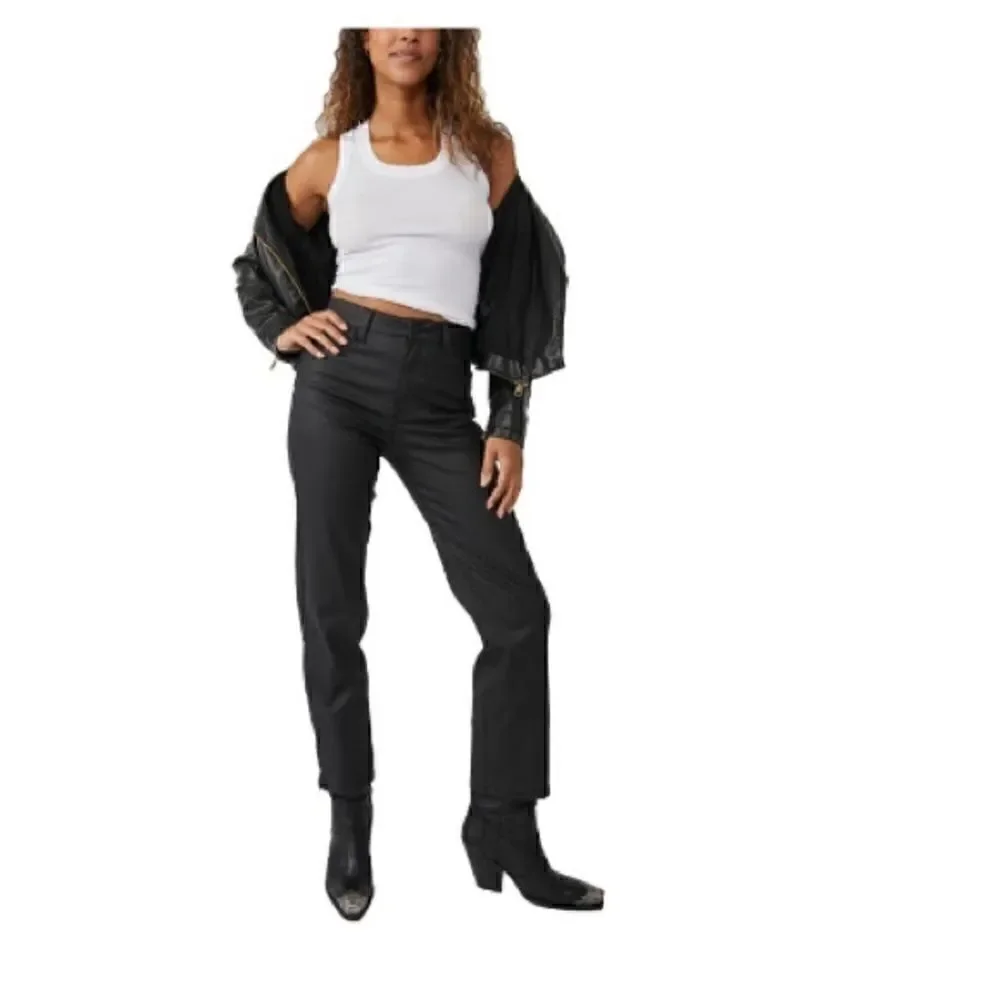Free People Pacifica coated straight leg jeans in black - Picture 2 of 16